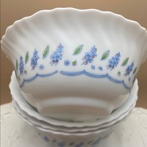 Vintage Arcopal ARP72 Blue Floral Dessert Bowls - Set of 4